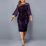 Women's Sequin 3-5XL Fashion Designer Midi Dresses (Plus Size)-Women's Fashion Designer Plus Size Dresses-PURPLE-Women&#x27;s fashion designer plus size clothes