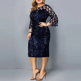 Women's Sequin 3-5XL Fashion Designer Midi Dresses (Plus Size)-Women's Fashion Designer Plus Size Dresses-Blue-Women&#x27;s fashion designer plus size clothes