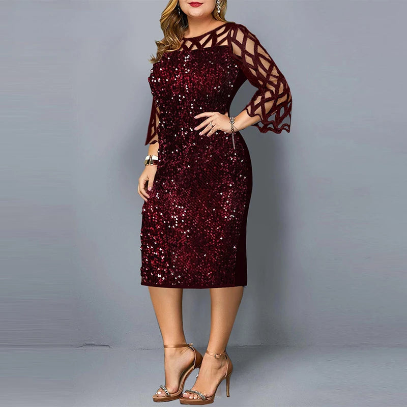 Women's Sequin 3-5XL Fashion Designer Midi Dresses (Plus Size) International Women's Clothing Women's Sequin 3-5XL Fashion Designer Midi Dresses (Plus Size) International Women's Clothing
