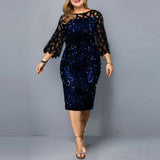 Women's Sequin 3-5XL Fashion Designer Midi Dresses (Plus Size)-Women's Fashion Designer Plus Size Dresses-Blue on Black-Women&#x27;s fashion designer plus size clothes