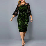 Women's Sequin 3-5XL Fashion Designer Midi Dresses (Plus Size)-Women's Fashion Designer Plus Size Dresses-Green on Black-Women&#x27;s fashion designer plus size clothes