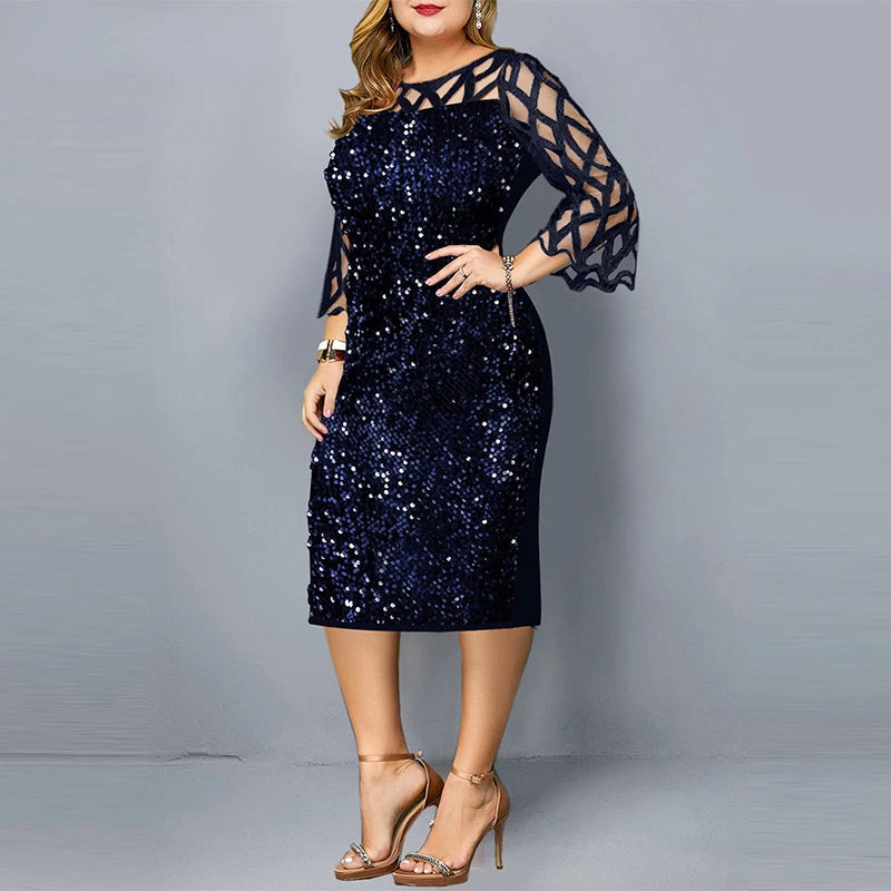 Women's Sequin 3-5XL Fashion Designer Midi Dresses (Plus Size) International Women's Clothing Women's Sequin 3-5XL Fashion Designer Midi Dresses (Plus Size) International Women's Clothing