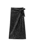 Women's Sequin Bow Tie Fashion Designer Skirts (Midi)-Women's Fashion Designer Skirts