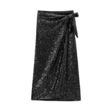 Women's Sequin Bow Tie Fashion Designer Skirts (Midi)-Women's Fashion Designer Skirts