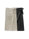 Women's Sequin Bow Tie Fashion Designer Skirts (Midi)