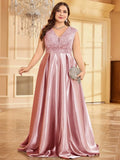 Women's Sequin Designer Fashion 2-4XL Satin Long Dresses (Plus Size)