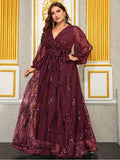 Women's Sequin Embroidery Fashion Designer L-5XL Long Dresses (Plus Size)