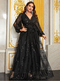 Women's Sequin Embroidery Fashion Designer L-5XL Long Dresses (Plus Size)