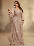 Women's Sequin Evening L-7XL Fashion Designer Long Dresses (Plus Size)-Women's Fashion Designer Plus Size Dresses-Khaki-Women&#x27;s fashion designer plus size clothes