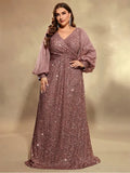 Women's Sequin Evening L-7XL Fashion Designer Long Dresses (Plus Size)-Women's Fashion Designer Plus Size Dresses-Brown-Women&#x27;s fashion designer plus size clothes