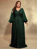 Women's Sequin Evening L-7XL Fashion Designer Long Dresses (Plus Size)-Women's Fashion Designer Plus Size Dresses-green-Women&#x27;s fashion designer plus size clothes