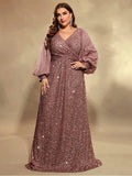 Women's Sequin Evening L-7XL Fashion Designer Long Dresses (Plus Size)