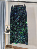 Women's Sequin Fashion Designer High Waist Split Skirts (Midi)