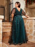 Women's Sequin Mesh Fashion Designer 1-4XL Short Dresses (Plus Size)