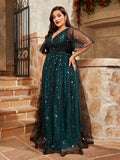 Women's Sequin Mesh Fashion Designer 1-4XL Short Dresses (Plus Size)