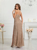 Women's Sequin S-2XL Spaghetti Strap Fashion Design Split Dresses (Long)-Women's Fashion Designer Dresses-International Women's Clothing