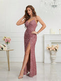 Women's Sequin S-2XL Spaghetti Strap Fashion Design Split Dresses (Long)-Women's Fashion Designer Dresses-International Women's Clothing