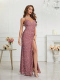 Women's Sequin S-2XL Spaghetti Strap Fashion Design Split Dresses (Long)-Women's Fashion Designer Dresses-International Women's Clothing