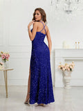Women's Sequin S-2XL Spaghetti Strap Fashion Design Split Dresses (Long)-Women's Fashion Designer Dresses-International Women's Clothing