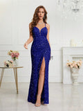 Women's Sequin S-2XL Spaghetti Strap Fashion Design Split Dresses (Long)-Women's Fashion Designer Dresses-International Women's Clothing