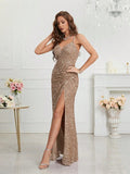 Women's Sequin S-2XL Spaghetti Strap Fashion Design Split Dresses (Long)-Women's Fashion Designer Dresses-International Women's Clothing