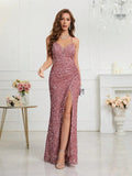 Women's Sequin S-2XL Spaghetti Strap Fashion Design Split Dresses (Long)-Women's Fashion Designer Dresses-International Women's Clothing
