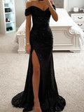 Women's Sequin S-XL Fashion Designer Off Shoulder Prom Dresses (Long)
