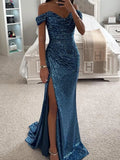 Women's Sequin S-XL Fashion Designer Off Shoulder Prom Dresses (Long)