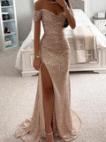 Women's Sequin S-XL Fashion Designer Off Shoulder Prom Dresses (Long)