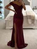 Women's Sequin S-XL Fashion Designer Off Shoulder Prom Dresses (Long)