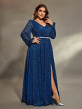 Women's Sequin Slit Fashion Designer Casual Long Dresses (Plus Size)