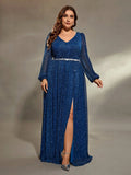 Women's Sequin Slit Fashion Designer Casual Long Dresses (Plus Size)