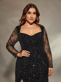 Women's Sequin Slit Fishtail Fashion Designer Long Dresses (Plus Size)