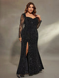 Women's Sequin Slit Fishtail Fashion Designer Long Dresses (Plus Size)