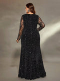 Women's Sequin Slit Fishtail Fashion Designer Long Dresses (Plus Size)