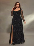 Women's Sequin Slit Fishtail Fashion Designer Long Dresses (Plus Size)