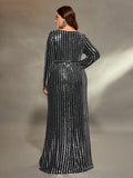 Women's Sequin Split 1-4XL Lace Fashion Designer Midi Dresses (Plus Size)-Women's Fashion Designer Plus Size Dresses-International Women's Clothing