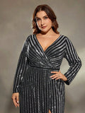 Women's Sequin Split 1-4XL Lace Fashion Designer Midi Dresses (Plus Size)-Women's Fashion Designer Plus Size Dresses-International Women's Clothing