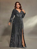 Women's Sequin Split 1-4XL Lace Fashion Designer Midi Dresses (Plus Size)-Women's Fashion Designer Plus Size Dresses-International Women's Clothing