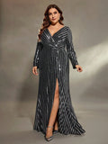 Women's Sequin Split 1-4XL Lace Fashion Designer Midi Dresses (Plus Size)-Women's Fashion Designer Plus Size Dresses-International Women's Clothing