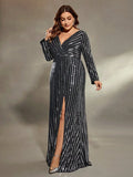 Women's Sequin Split 1-4XL Lace Fashion Designer Midi Dresses (Plus Size)-Women's Fashion Designer Plus Size Dresses-International Women's Clothing