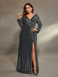 Women's Sequin Split 1-4XL Lace Fashion Designer Midi Dresses (Plus Size)-Women's Fashion Designer Plus Size Dresses-International Women's Clothing