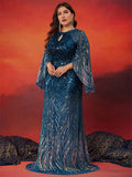 Women's Sequins Evening Fashion Designer 2-4XL Long Dresses (Plus Size)