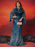 Women's Sequins Evening Fashion Designer 2-4XL Long Dresses (Plus Size)-Women's Fashion Designer Plus Size Dresses-Teal BLue-Women&#x27;s fashion designer plus size clothes