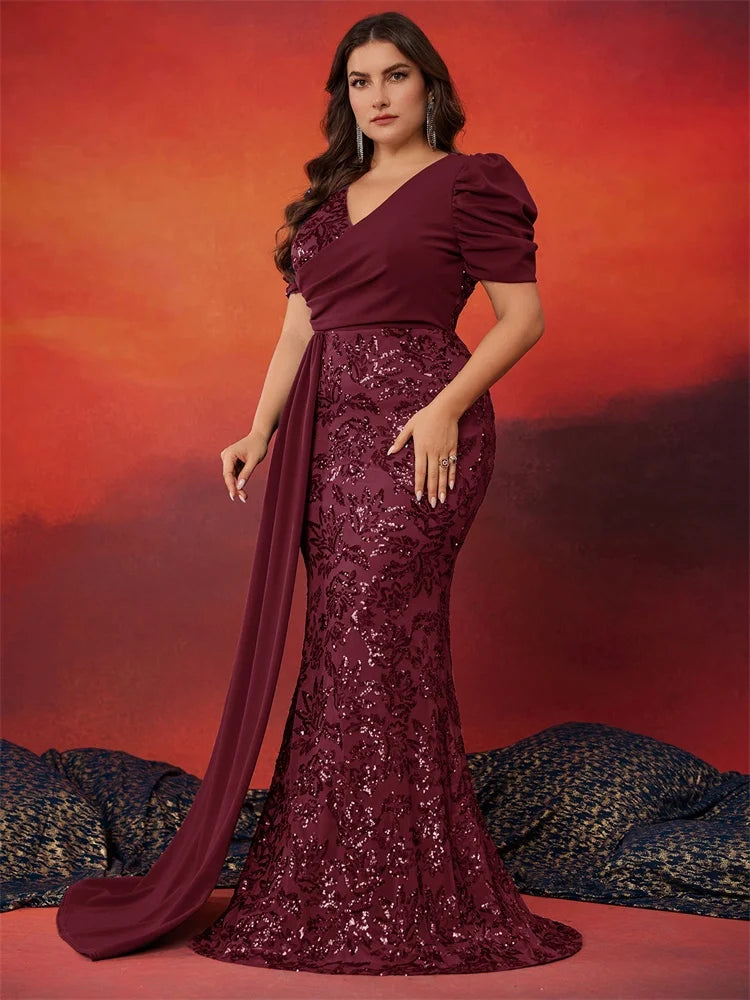 Women's Sequins Formal Chiffon L-5XL Fashion Designer Long Dresses (Pl – International Women's Clothing