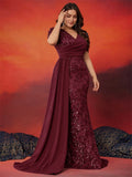 Women's Sequins Formal Chiffon L-5XL Fashion Designer Long Dresses (Plus Size)-Women's Fashion Designer Plus Size Dresses-International Women's Clothing