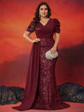 Women's Sequins Formal Chiffon L-5XL Fashion Designer Long Dresses (Plus Size)-Women's Fashion Designer Plus Size Dresses-International Women's Clothing