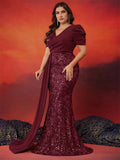 Women's Sequins Formal Chiffon L-5XL Fashion Designer Long Dresses (Plus Size)-Women's Fashion Designer Plus Size Dresses-International Women's Clothing