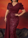 Women's Sequins Formal Chiffon L-5XL Fashion Designer Long Dresses (Plus Size)-Women's Fashion Designer Plus Size Dresses-International Women's Clothing