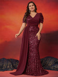 Women's Sequins Formal Chiffon L-5XL Fashion Designer Long Dresses (Plus Size)-Women's Fashion Designer Plus Size Dresses-International Women's Clothing